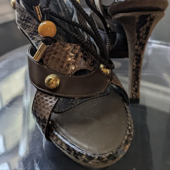 Brown Suede Python Heels - Picture 2 of 4